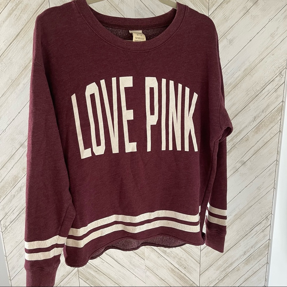 VS PINK Maroon Logo Varsity Sweater